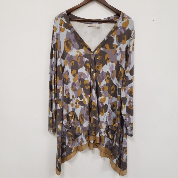 Logo Lori Goldstein Womens Artsy Asymmetric Button Up Tunic Top Size 3X Abstract - Picture 1 of 8